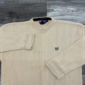 Chaps Ralph Lauren Cream Mens L Hand Framed Herringbone Knit Pullover‎ Sweater